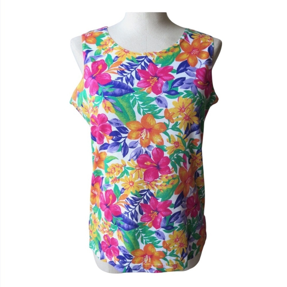 Vintage 90s Tropical Floral Sleeveless Tank Top